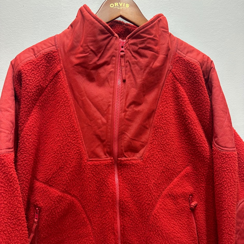 Orvis Red Sherpa Fleece Jacket Men's L Elbow Patch Full Zip - Picture 4 of 8